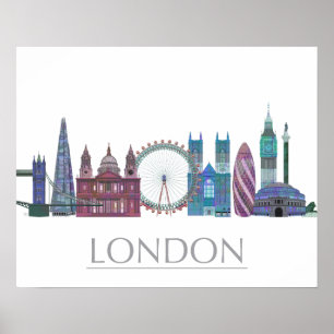 London Skyline Colored Buildings Poster