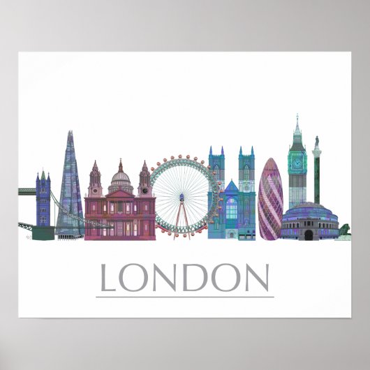 London Skyline Colored Buildings Poster (Voorkant)
