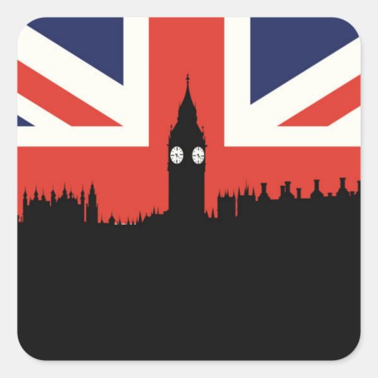 London Skyline | De Britse vlag Vierkante Sticker (Voorkant)