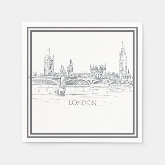 London Skyline en Big Ben en Tower Bridge Sketch Servet (Voorkant)