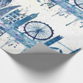 London skyline England blue modern waterverf Cadeaupapier (Hoek)