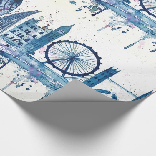 London skyline England blue modern waterverf Cadeaupapier (Hoek)