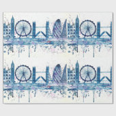 London skyline England blue modern waterverf Cadeaupapier (Vlak)