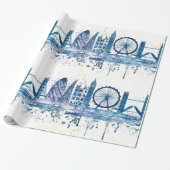 London skyline England blue modern waterverf Cadeaupapier (Uitgerold)