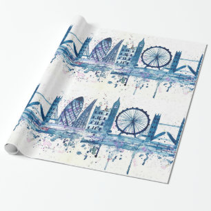 London skyline England blue modern waterverf Cadeaupapier