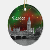 London Skyline Etched, Green Red Starry Sky Xmas Keramisch Ornament (Links)