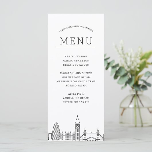 London Skyline | Menu Weddengebeurtenis (Staand voorkant)