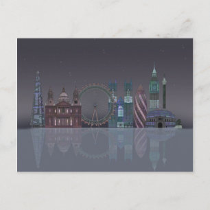 London Skyline Night Reflections Briefkaart