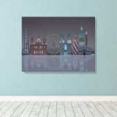 London Skyline Night Reflections Canvas Afdruk (Insitu (Houten vloer))