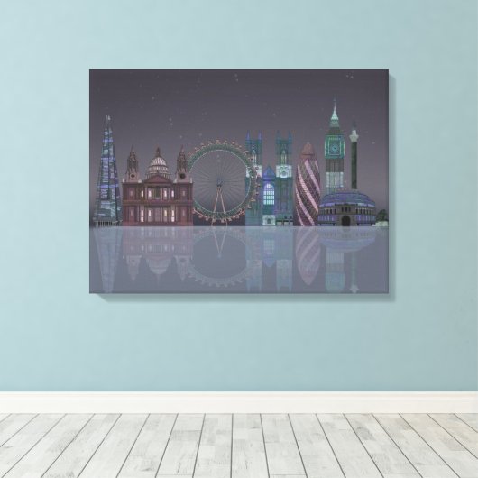 London Skyline Night Reflections Canvas Afdruk (Insitu (Houten vloer))