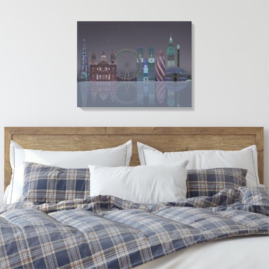 London Skyline Night Reflections Canvas Afdruk (Insitu (Slaapkamer))