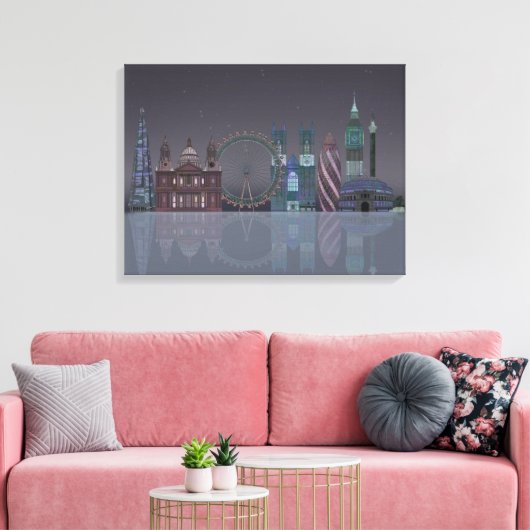 London Skyline Night Reflections Canvas Afdruk (Insitu (Woonkamer))
