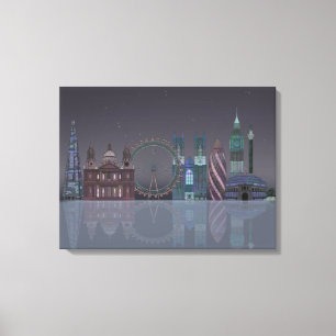 London Skyline Night Reflections Canvas Afdruk