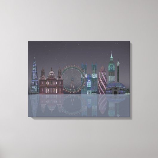 London Skyline Night Reflections Canvas Afdruk (Voorkant)