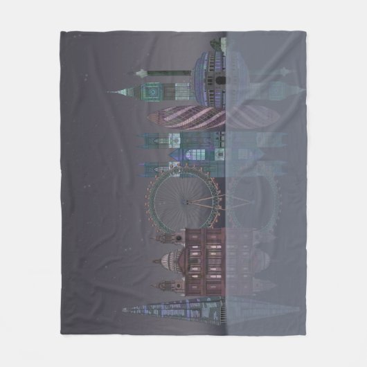 London Skyline Night Reflections Fleece Deken (Voorkant)