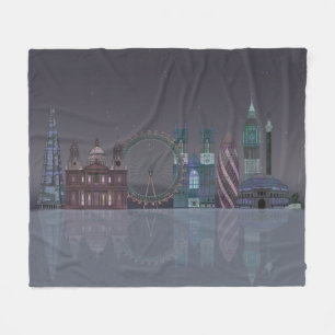 London Skyline Night Reflections Fleece Deken