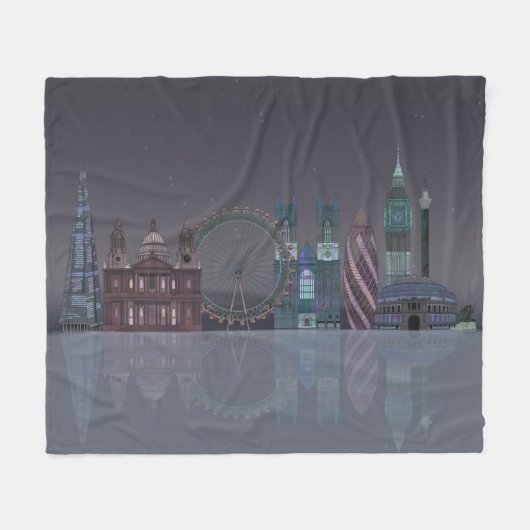 London Skyline Night Reflections Fleece Deken (Voorkant (Horizontaal))