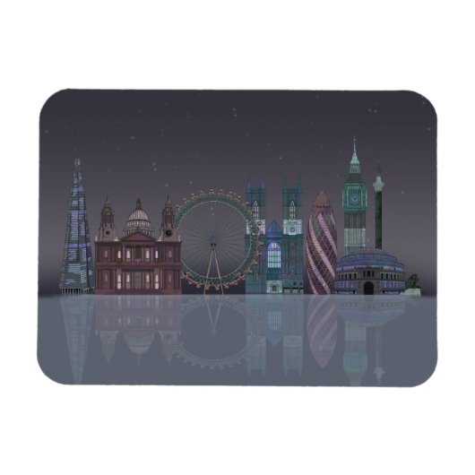 London Skyline Night Reflections Magneet (Horizontaal)