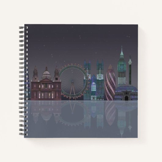 London Skyline Night Reflections Notitieboek (Voorkant)