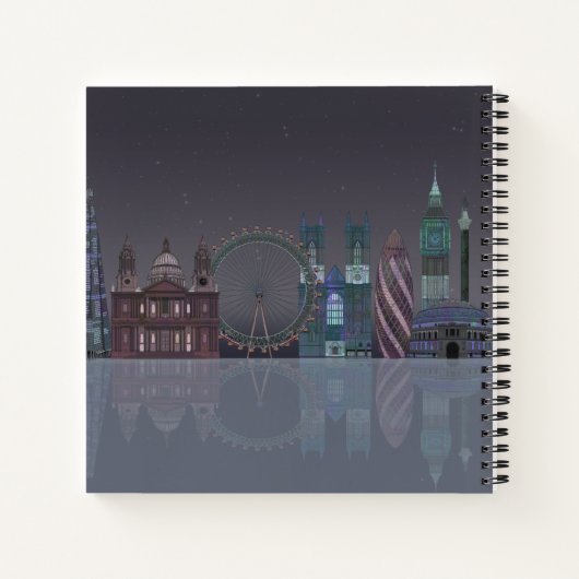 London Skyline Night Reflections Notitieboek (Achterkant)