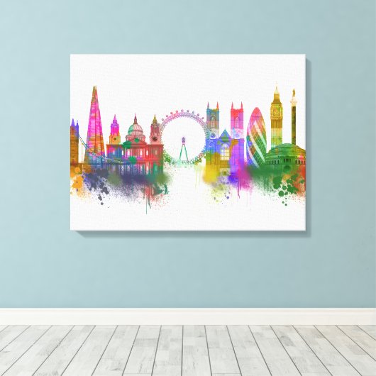London Skyline - Rainbow Canvas Afdruk (Insitu (Houten vloer))