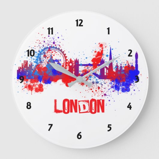 London Skyline Red White Blue Artistic Paint Splat Grote Klok (Voorkant)