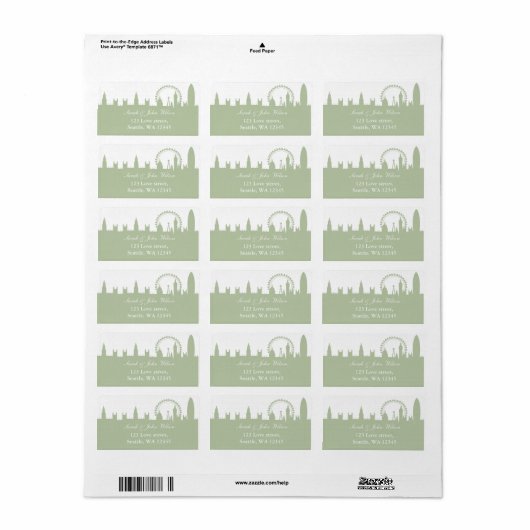 London Skyline Sage adreslabel Etiket (Full Sheet)