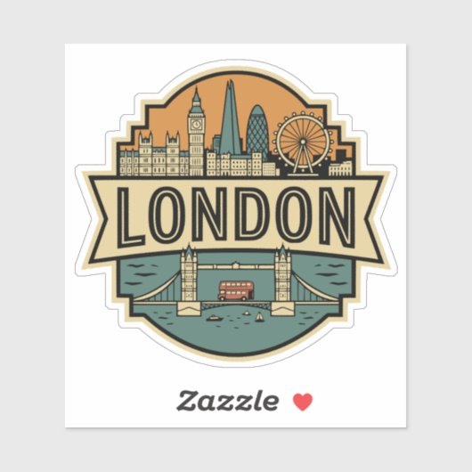 London Skyline UK Vintage Travel Badge Sticker (Vel)