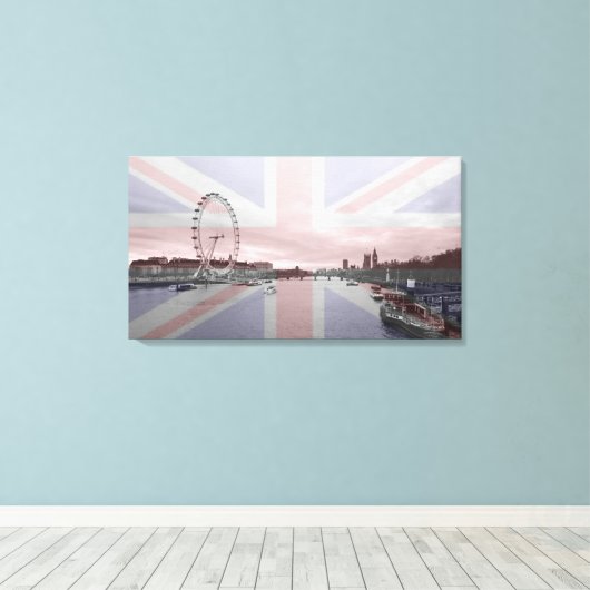 London Skyline Union Jack Flag Canvas Afdruk (Insitu (Houten vloer))