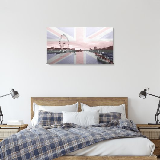 London Skyline Union Jack Flag Canvas Afdruk (Insitu (Slaapkamer))