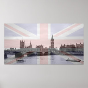London Skyline Union Jack Flag Poster