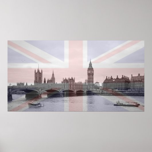 London Skyline Union Jack Flag Poster (Voorkant)