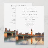 London Skyline Watercolor All In One Wedding Kaart (Voorkant / Achterkant)