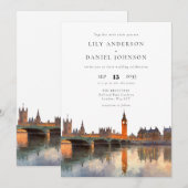 London Skyline Watercolor Elegant Wedding Kaart (Voorkant / Achterkant)