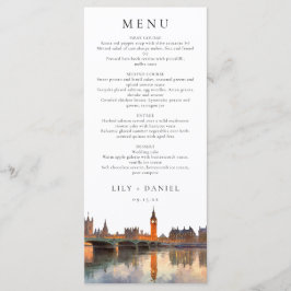 London Skyline Watercolor Elegant Wedding Menu