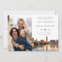 London Skyline Watercolor Photo Wedding Save The Date