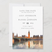 London Skyline Watercolor Photo Wedding Save The Date (Voorkant)