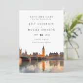 London Skyline Watercolor Photo Wedding Save The Date (Staand voorkant)