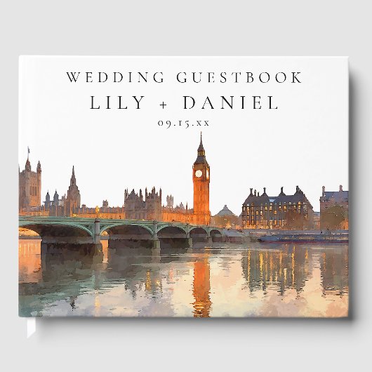 London Skyline Watercolor Wedding Gastenboek (Voorkant)