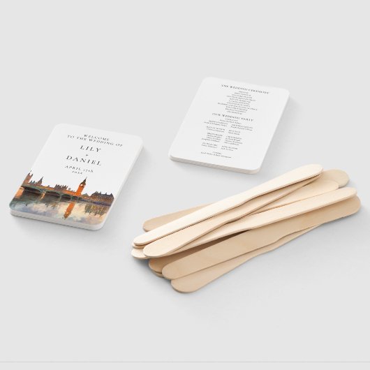 London Skyline Watercolor Wedding Program Handwaaier (Niet-gemonteerd)