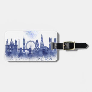 London Skyline - Waterverf Blue Bagagelabel