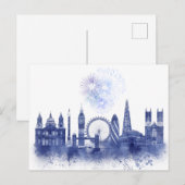 London Skyline - Waterverf Blue Briefkaart (Voorkant / Achterkant)