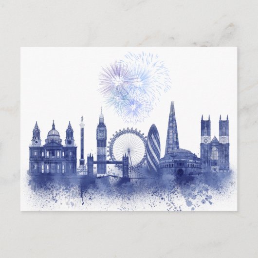 London Skyline - Waterverf Blue Briefkaart (Voorkant)