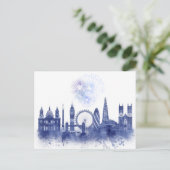 London Skyline - Waterverf Blue Briefkaart (Staand voorkant)