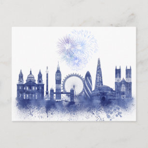 London Skyline - Waterverf Blue Briefkaart