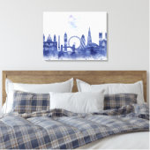 London Skyline - Waterverf Blue Canvas Afdruk (Insitu (Slaapkamer))