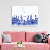 London Skyline - Waterverf Blue Canvas Afdruk (Insitu (Woonkamer))
