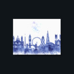 London Skyline - Waterverf Blue Canvas Afdruk<br><div class="desc">London Skyline Waterverf Splash Blue van Fab Funky. Kenmerken beroemde mijlpalen uit Londen in een waterverf stijl.</div>