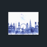 London Skyline - Waterverf Blue Canvas Afdruk<br><div class="desc">London Skyline Waterverf Splash Blue van Fab Funky. Kenmerken beroemde mijlpalen uit Londen in een waterverf stijl.</div>