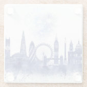 London Skyline - Waterverf Blue Glazen Onderzetter (Achterkant)